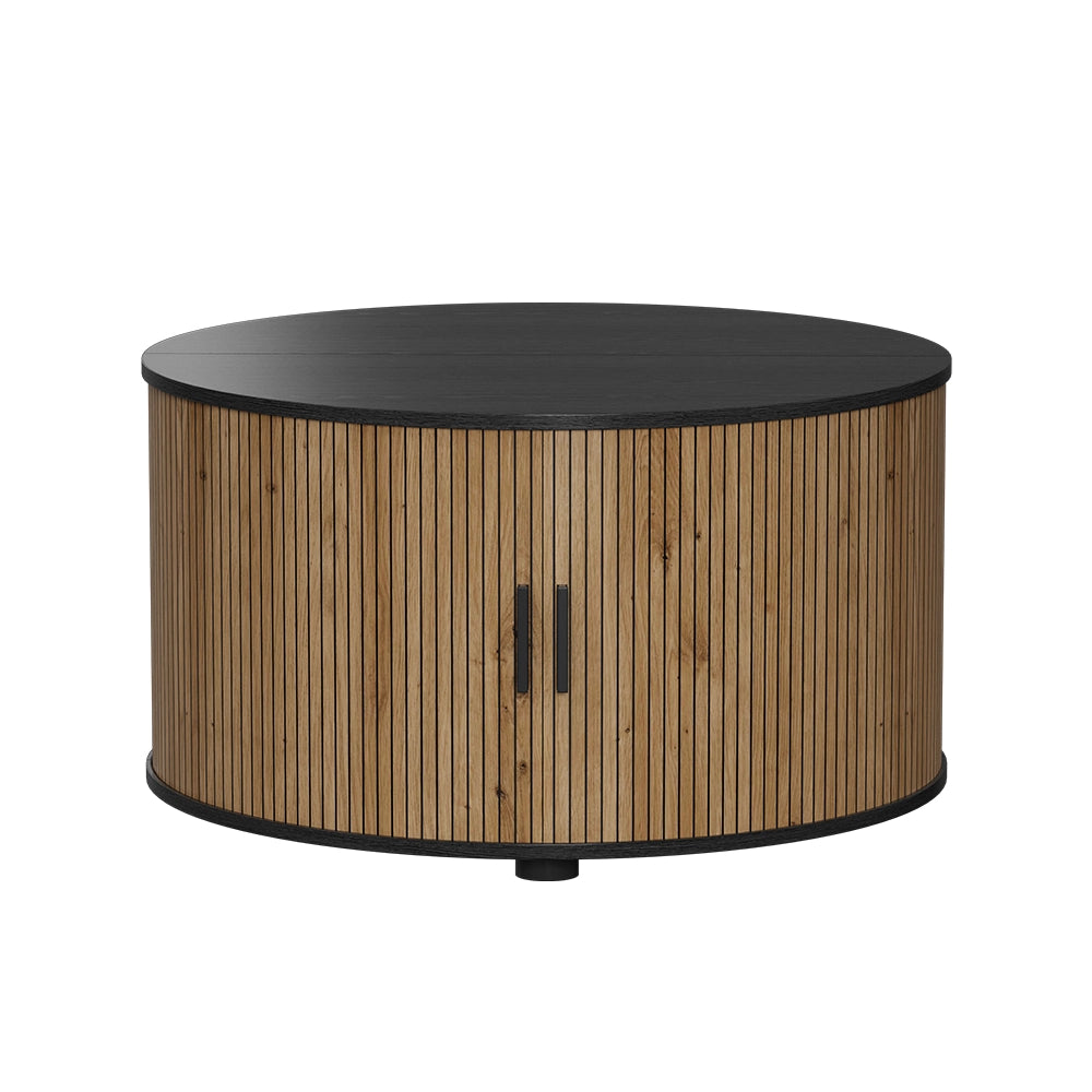 Tavolino soggiorno Selva Rovere/Nero 80 x 80 cm con porta scorrevole Vicco