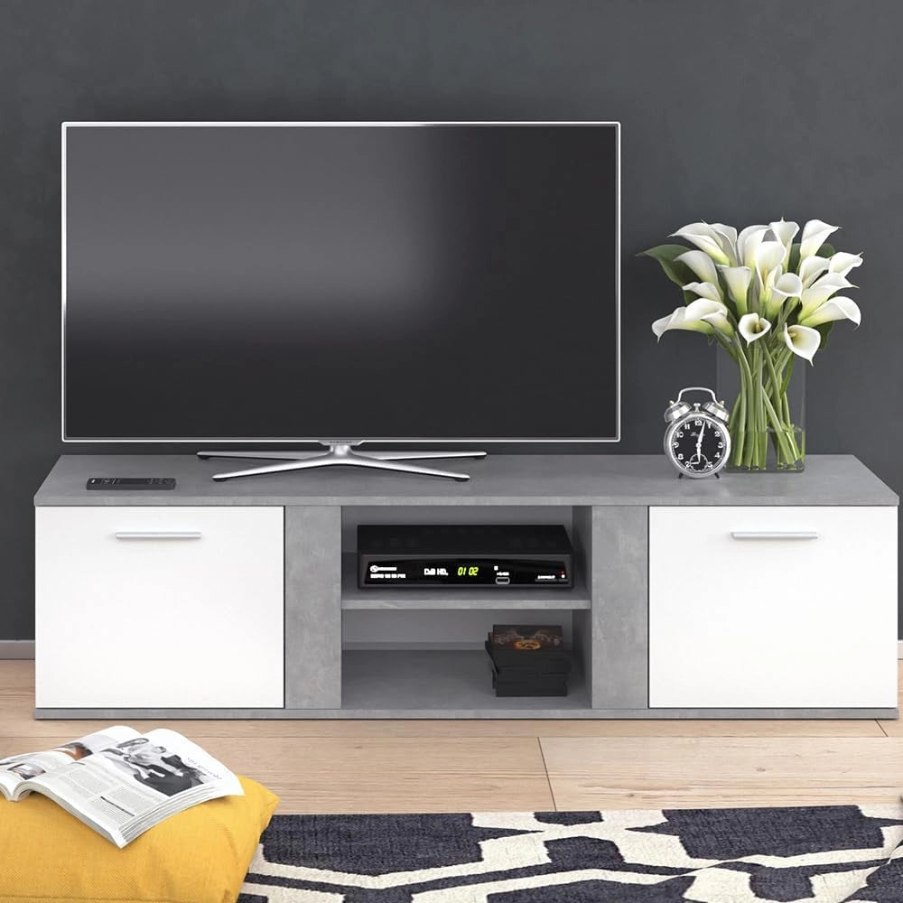 Mobile tv Novelli, Calcestruzzo, 155 x 41 cm, per l'utilizzo come mobile TV con più ripiani
