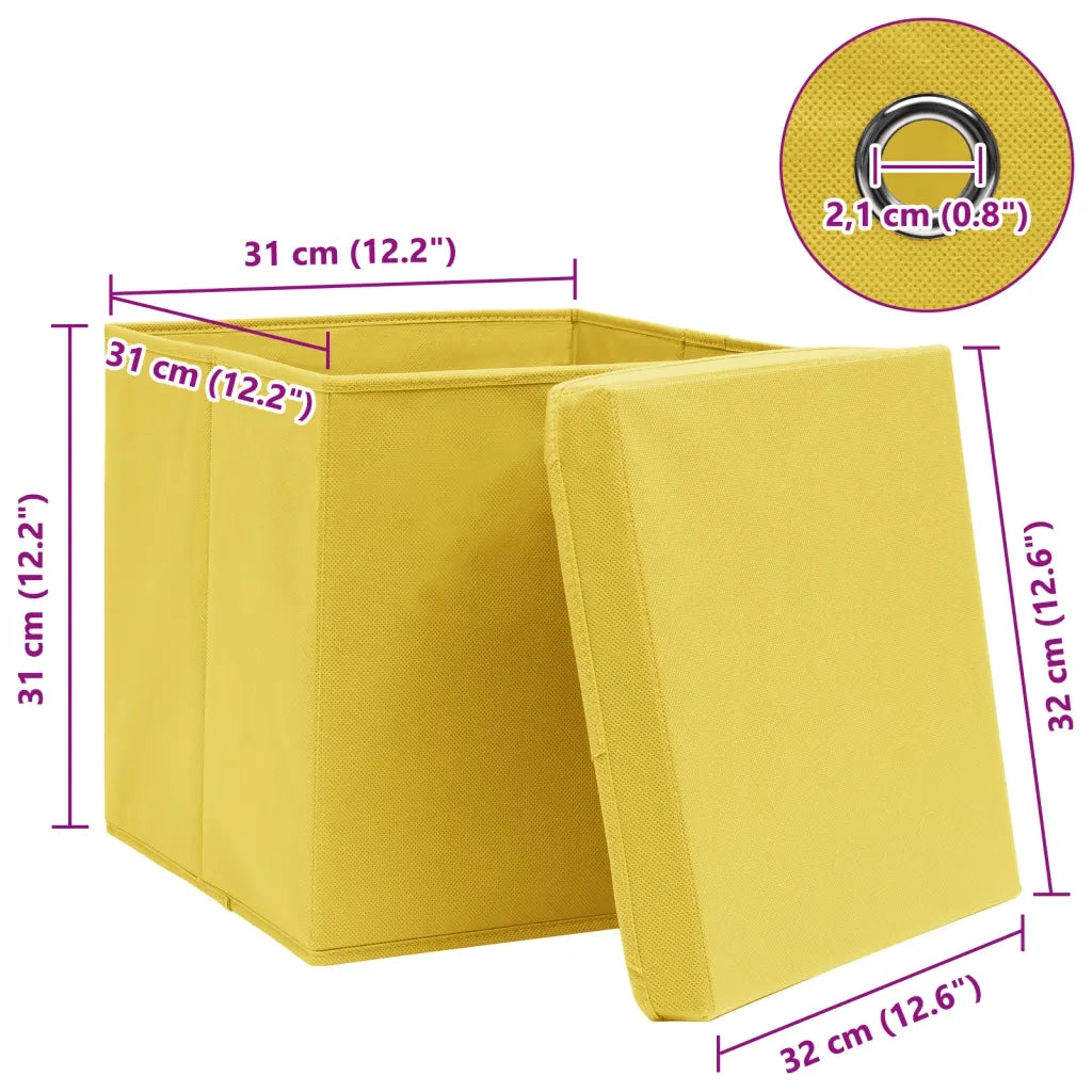 Scatole Portaoggetti con Coperchi 4pz Gialle 32x32x32cm Tessuto 288366