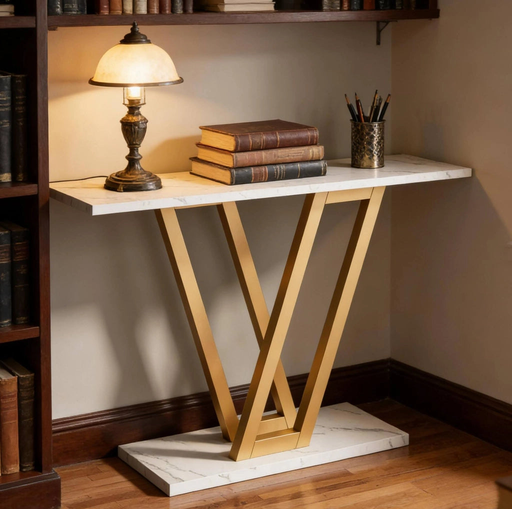 Tavolo consolle stretto 110x30x80 cm oro e bianco