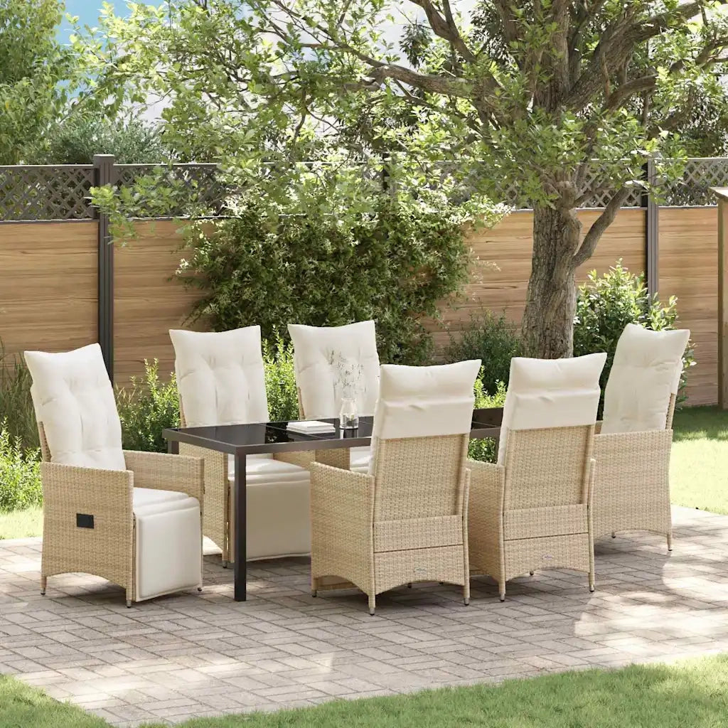 Set da Pranzo per Giardino con cuscino 7 pcs Beige polyrattan 3379588