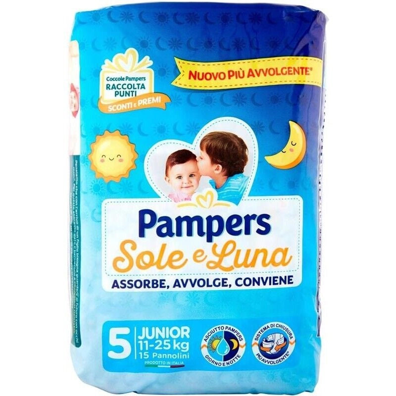 PANNOLINI PAMPERS SOLE E LUNA CONFEZIONE DA 135 PEZZI NEW JUNIOR TAGLIA 5