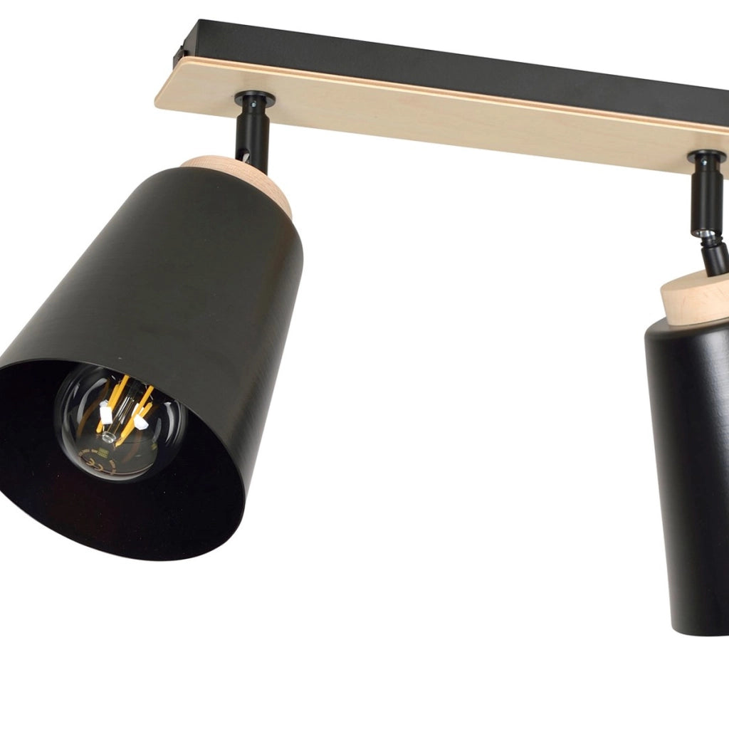 Faretto a soffitto ATLAS in acciaio nero e legno naturale