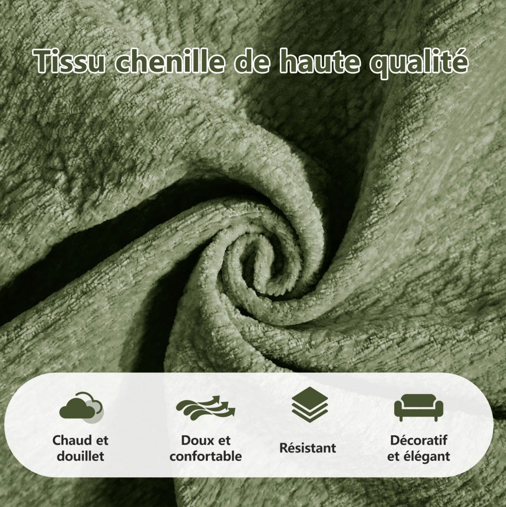 Divano a 3 posti verde in tessuto Chenille con cuscini decorativi, design trapuntato e schienale ergonomico