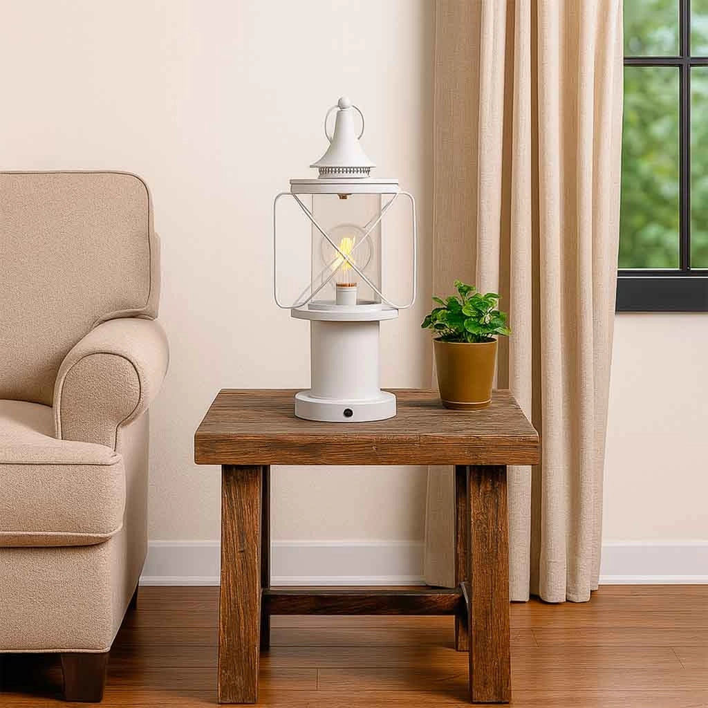 Lampada tavolo metallo bianco LED 21x18.5x46.5/52.5h cm