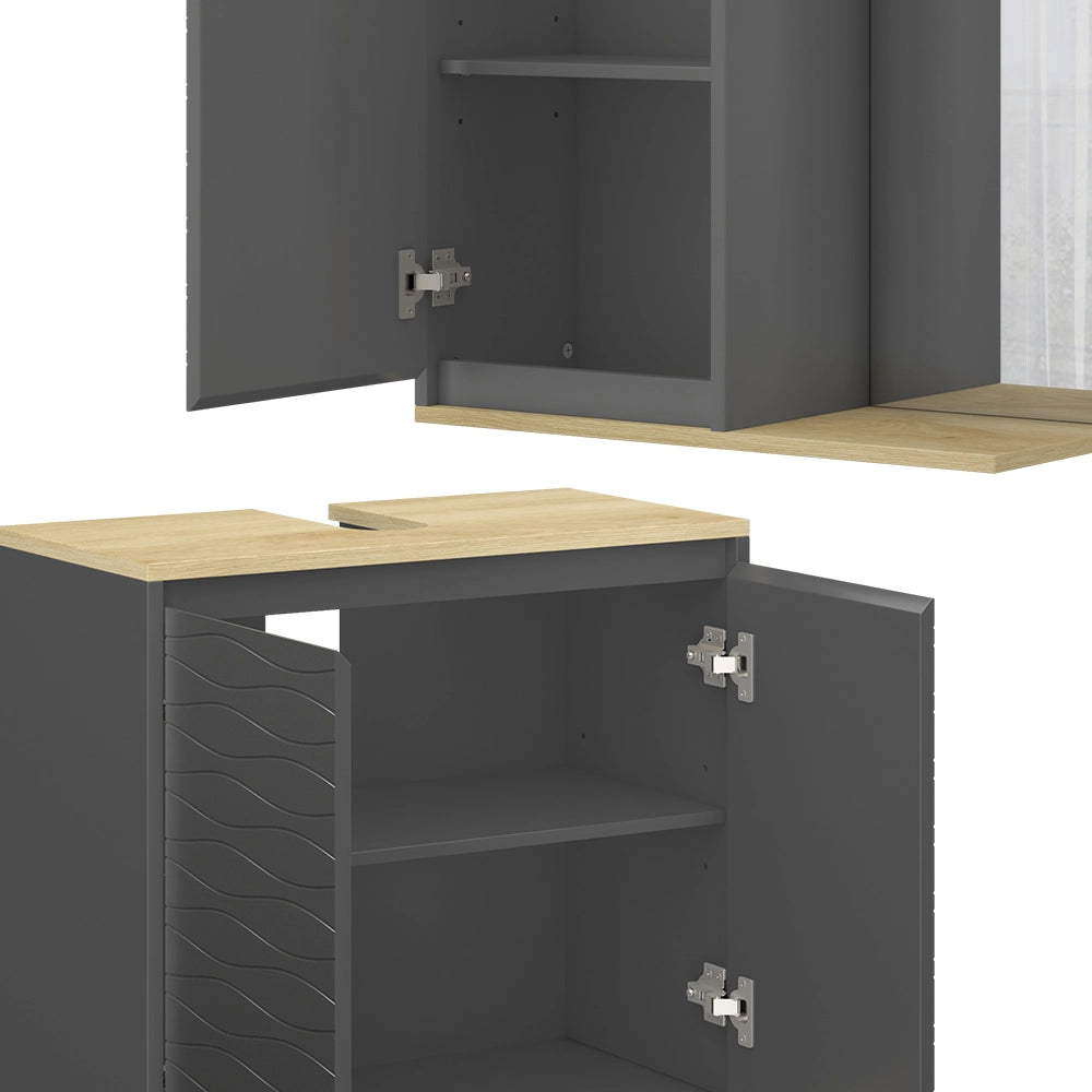 Vicco Set di mobili da bagno Antracite/quercia 3 parti