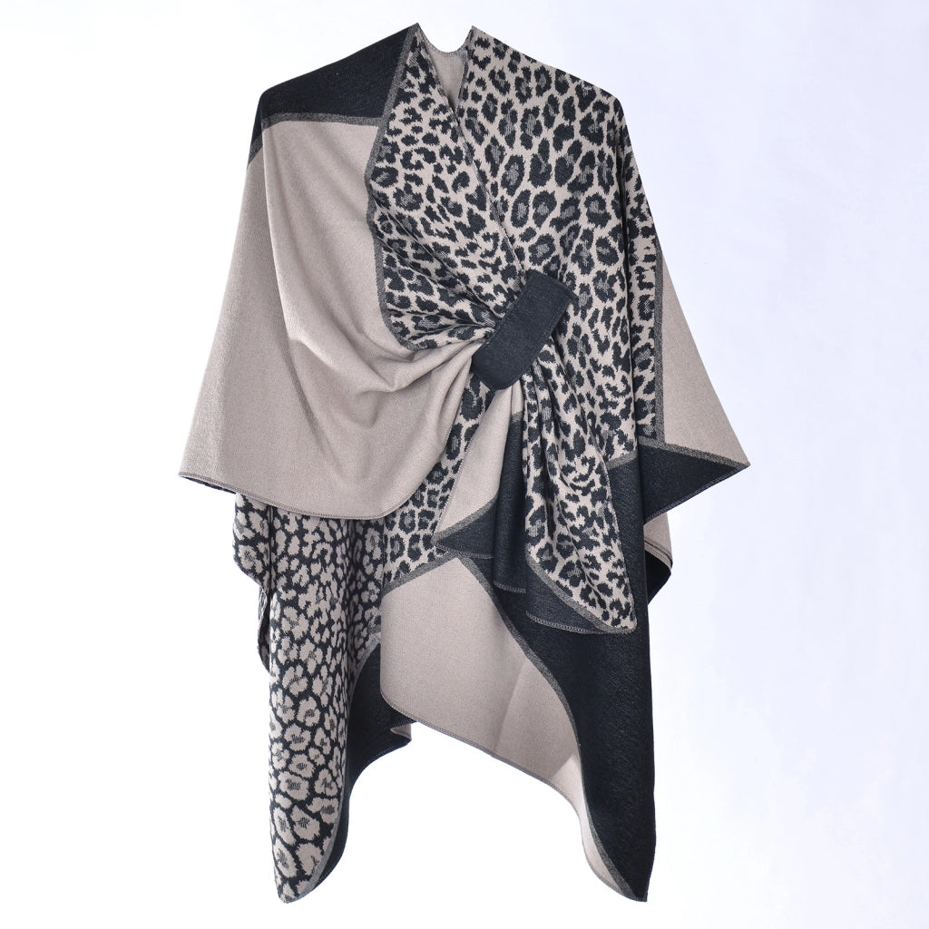 Elegante e versatile scialle jacquard con stampa leopardata per donna, stile etnico autunnale, morbido e caldo.