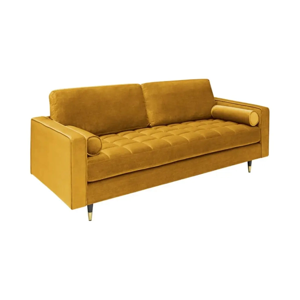 Divano KOLIRI 3 posti giallo senape – Divano di design in velluto con struttura in legno massiccio