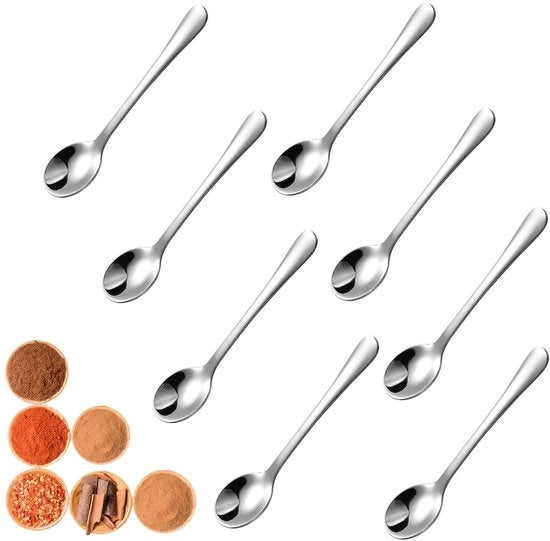 Set di 8 cucchiai espresso mini, cucchiaio di metallo inossidabile da 7,5 cm per contenitori di erbe, cucchiaio di erbe, cucchiaio di latte macchiato, cucchiaio di espresso, set di cucchiai da tavola, cucchiaio di erbe da cucina da 7,5 cm.