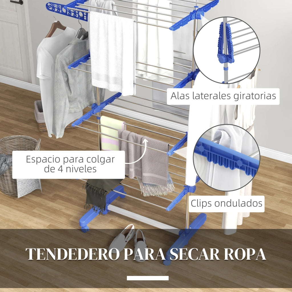 Asciugatoio Verticale a 4 Livelli con 6 Ruote ¨C Zephmum ¨C Blu Acciaio Inox
