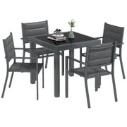 Set da Giardino con Tavolo Estensibile e 4 Sedie Impilabili in Alluminio e Textilene, per 4 Persone, Grigio