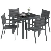 Set da Giardino con Tavolo Estensibile e 4 Sedie Impilabili in Alluminio e Textilene, per 4 Persone, Grigio