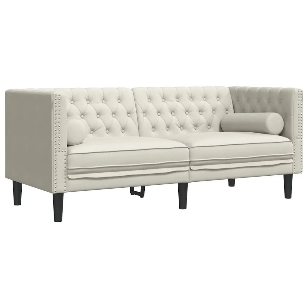 Divano Chesterfield con Rinforzi 2 Posti Crema in Velluto