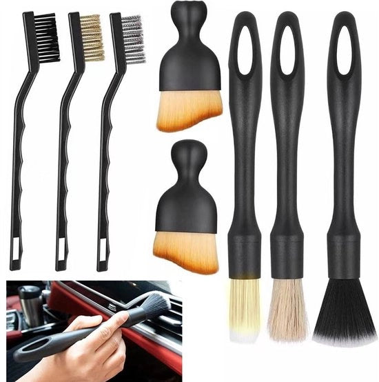 Set di 8 spazzole per auto, spazzola morbida per pulizia interni auto, spazzola per polvere per interni auto, motori, cerchioni in alluminio e mobili