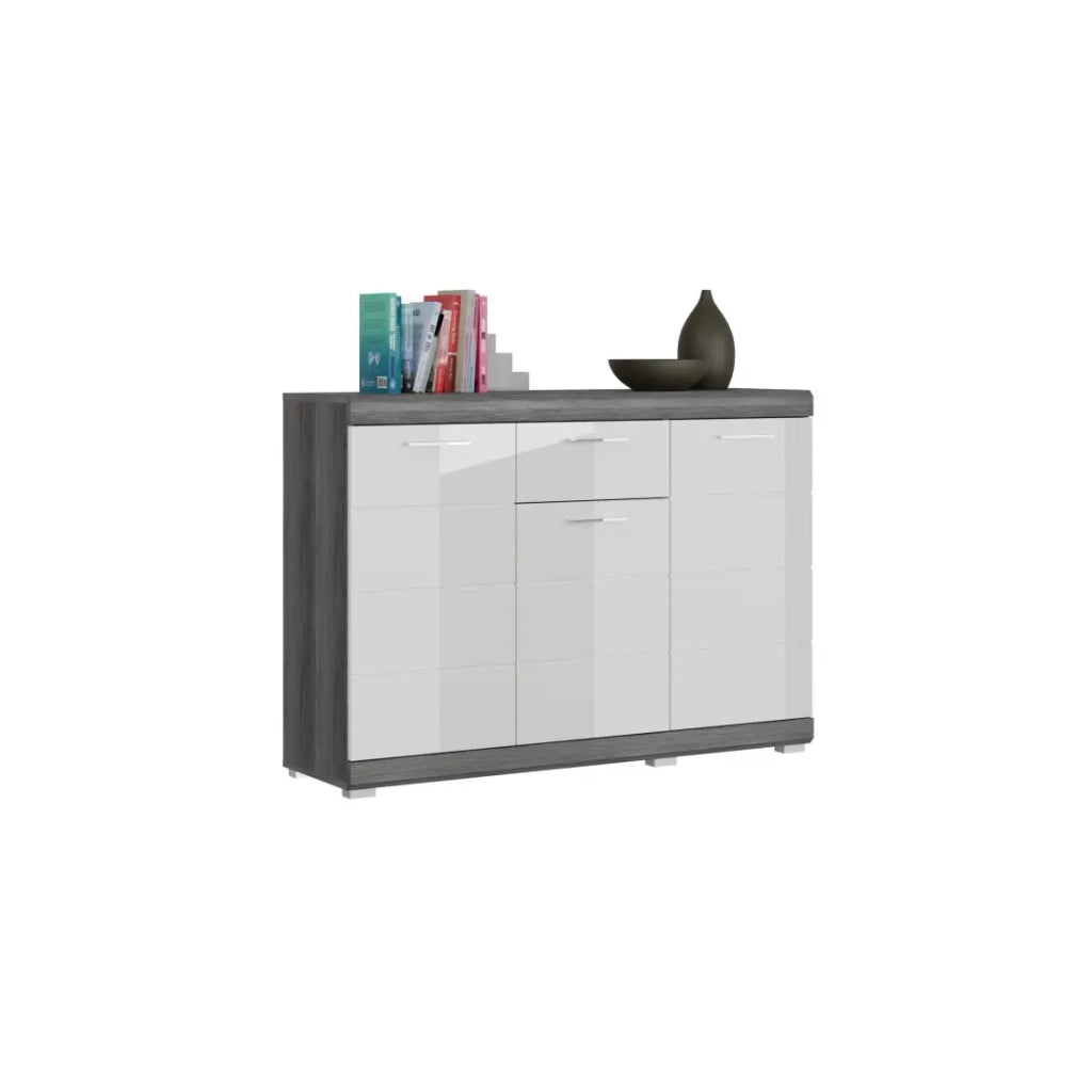 Buffet SCOTT – 3 porte e 1 cassetto – Grigio scuro e bianco – 120x85x37 cm