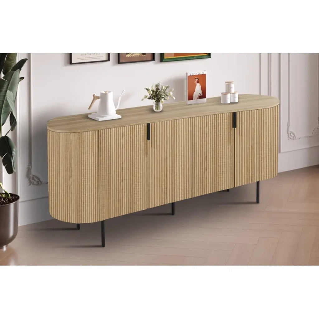 Buffet VAGOS – Coloris rovere naturale – 4 porte – 200 cm – Grande credenza moderna – Ampio spazio di conservazione