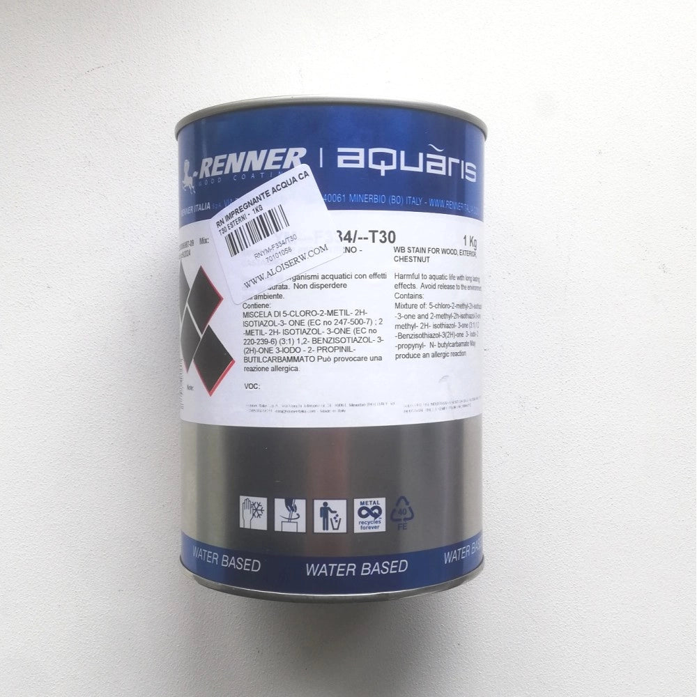 Renner aquaris ym f334 da 1kg netto impregnante professionale acqua per esterni, colori disponibili  castagno