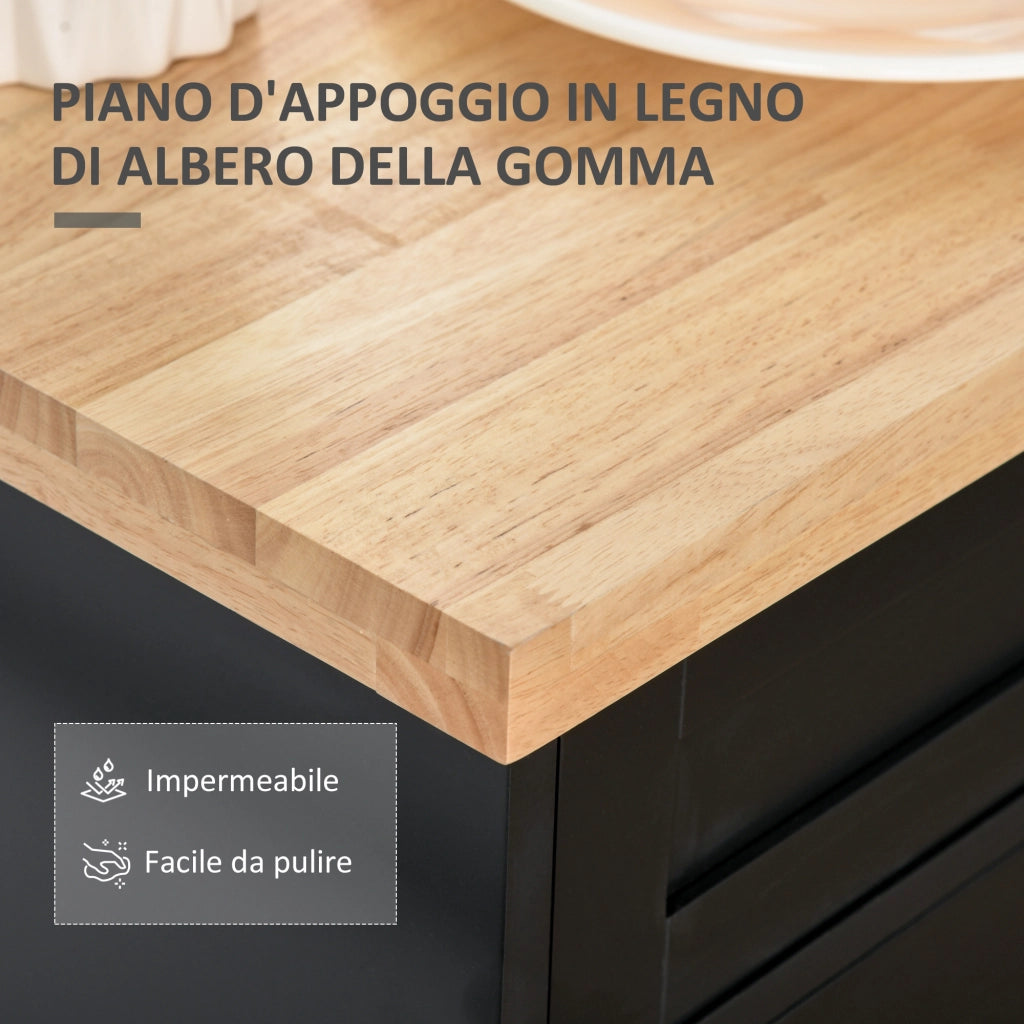 Carrello Cucina Multiuso ¨C Xylo ¨C Legno Caucci¨´, Cassetto, Ruote, Portaspezie, 109x40x89 cm, Nero