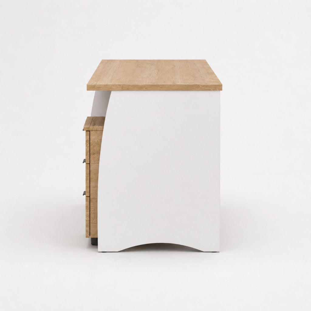 Mobile Desk  Con 3 Cassetti Scrivania Da Studio O Ufficio Scrittoio Per Soggiorno E Sala Da Pranzo 136 X 74 X 67 Cm Bianco E Rovere