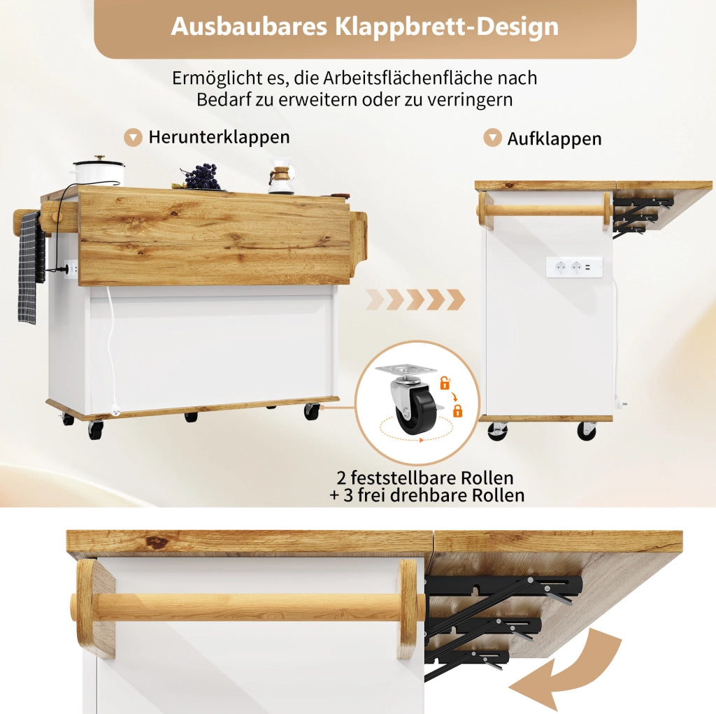 Set carrello cucina mobile con sgabelli e presa elettrica