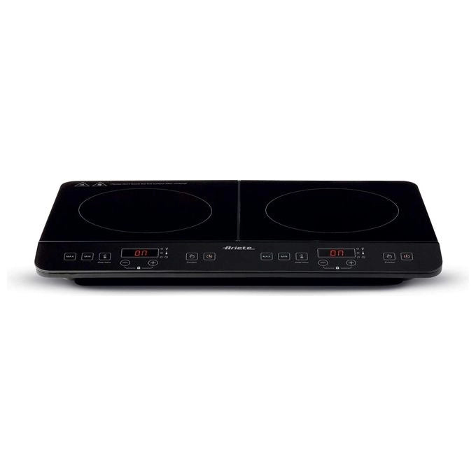 Ariete 1998 Piastra a induzione doppia portatile, Vetroceramica, 2000W + 1500W, 12 livelli di potenza, Timer fino a 4 ore, Sicurezza bambini, Nero