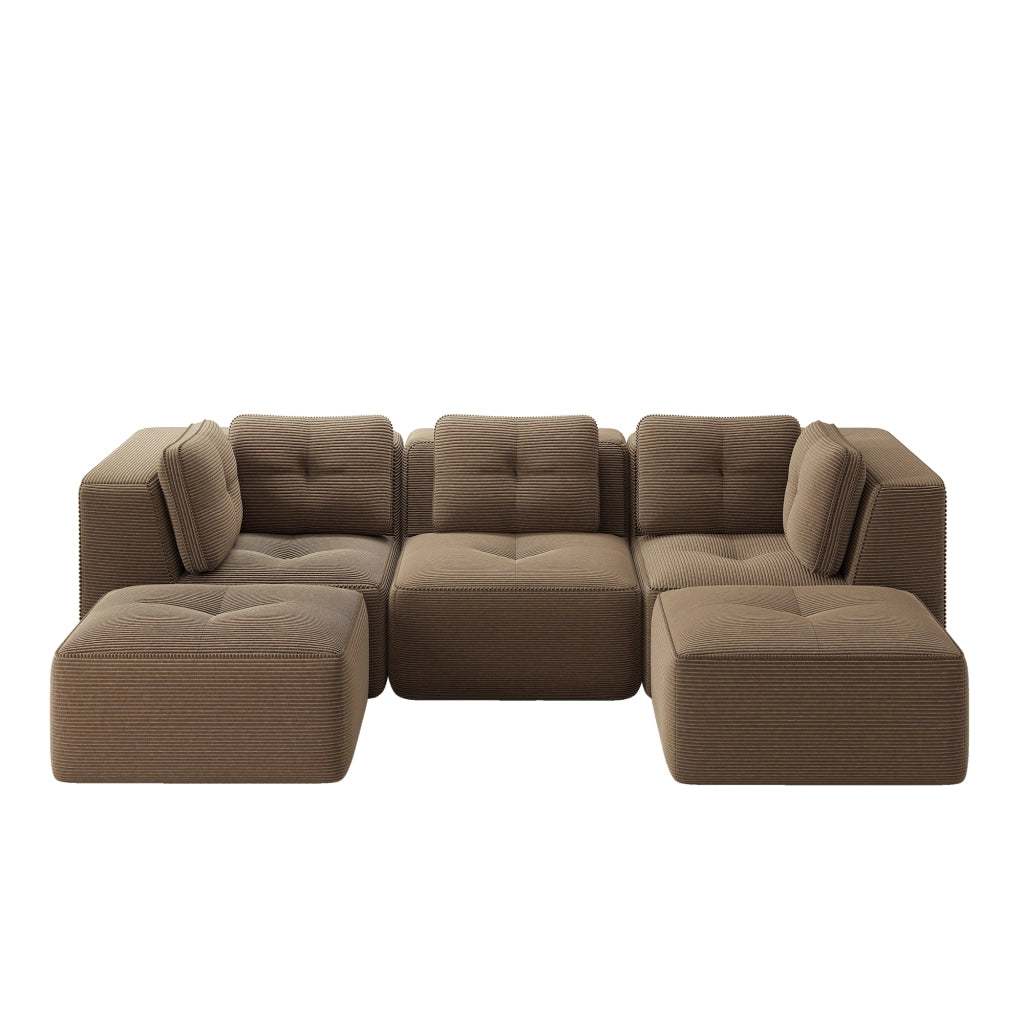 Divano Angolare Modulare 3 Posti con Ottomane ¨C MINIMAL ¨C Tessuto a Coste, Marrone