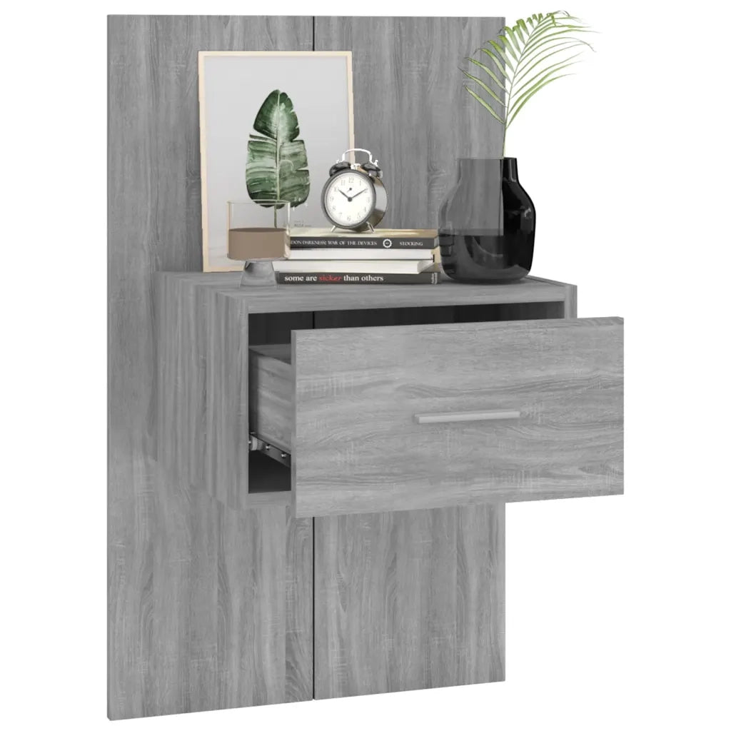 Set di 2 Comodini | Armadio da Notte | Mobiletto da notte a Muro Grigio Sonoma