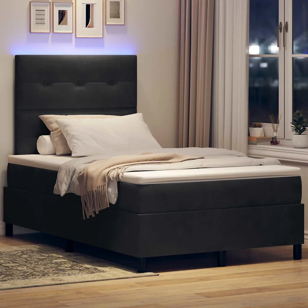 Letto a Sorgente LED con materasso Nero 120 x 190 cm Velluto 3343300