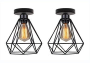 Set di 2 lampadari in metallo per soffitto, disegno geometrico, con connettore E27, nero, 20 cm di diametro.