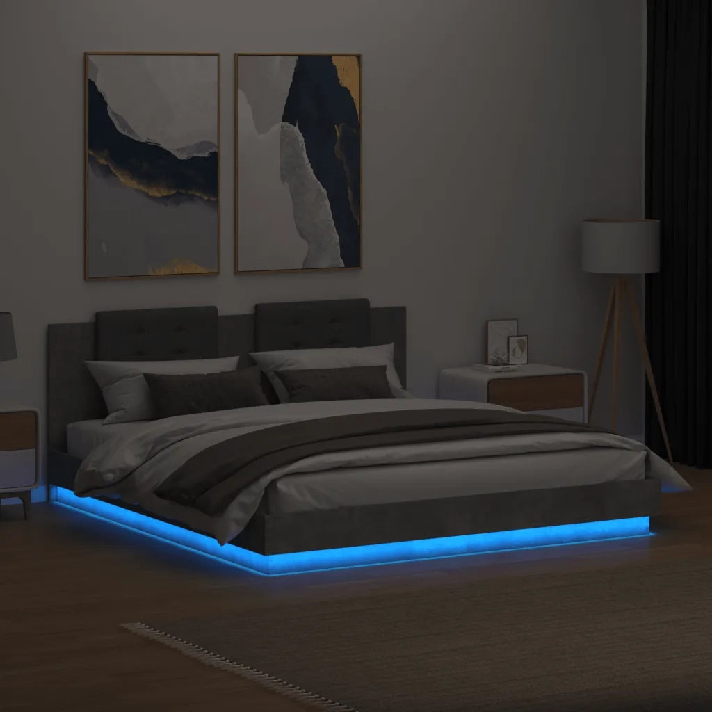 Giroletto con Testiera e LED Grigio Cemento 160x200 cm