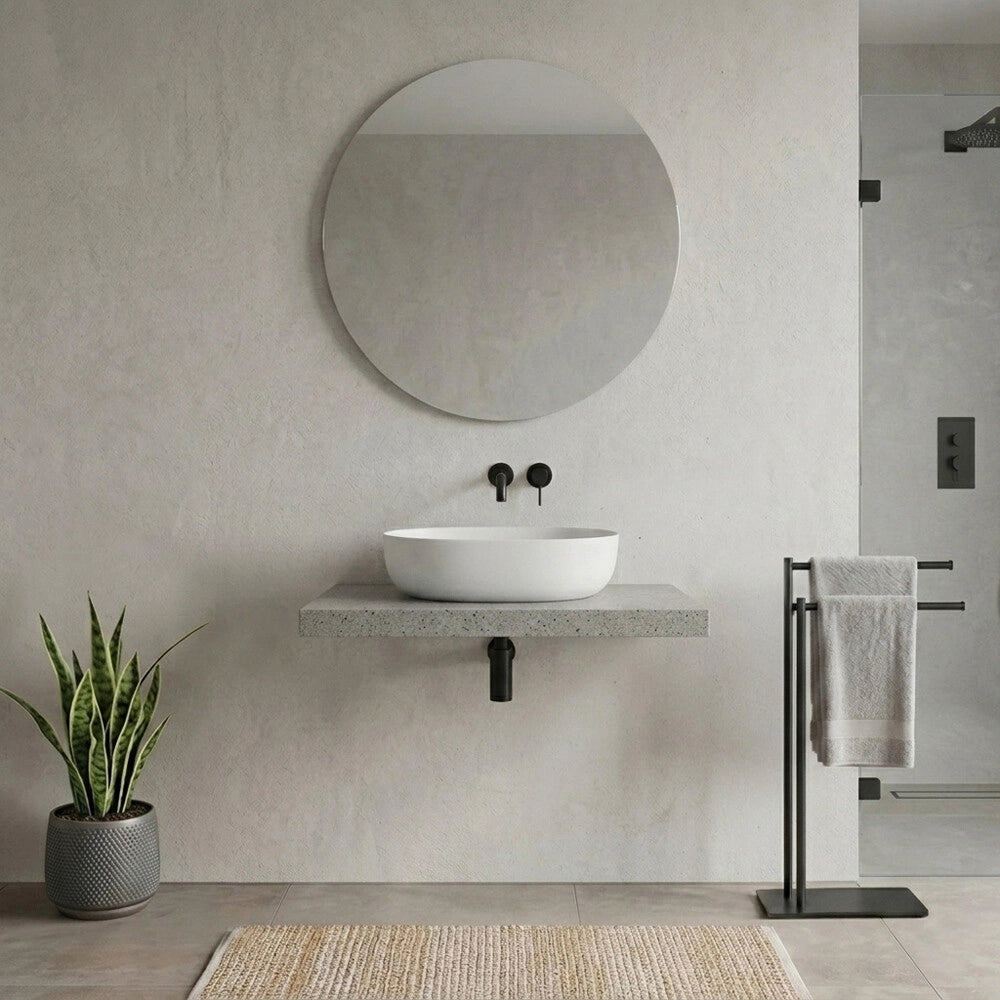 Mensolone bagno 80 cm in legno effetto pietra Levia