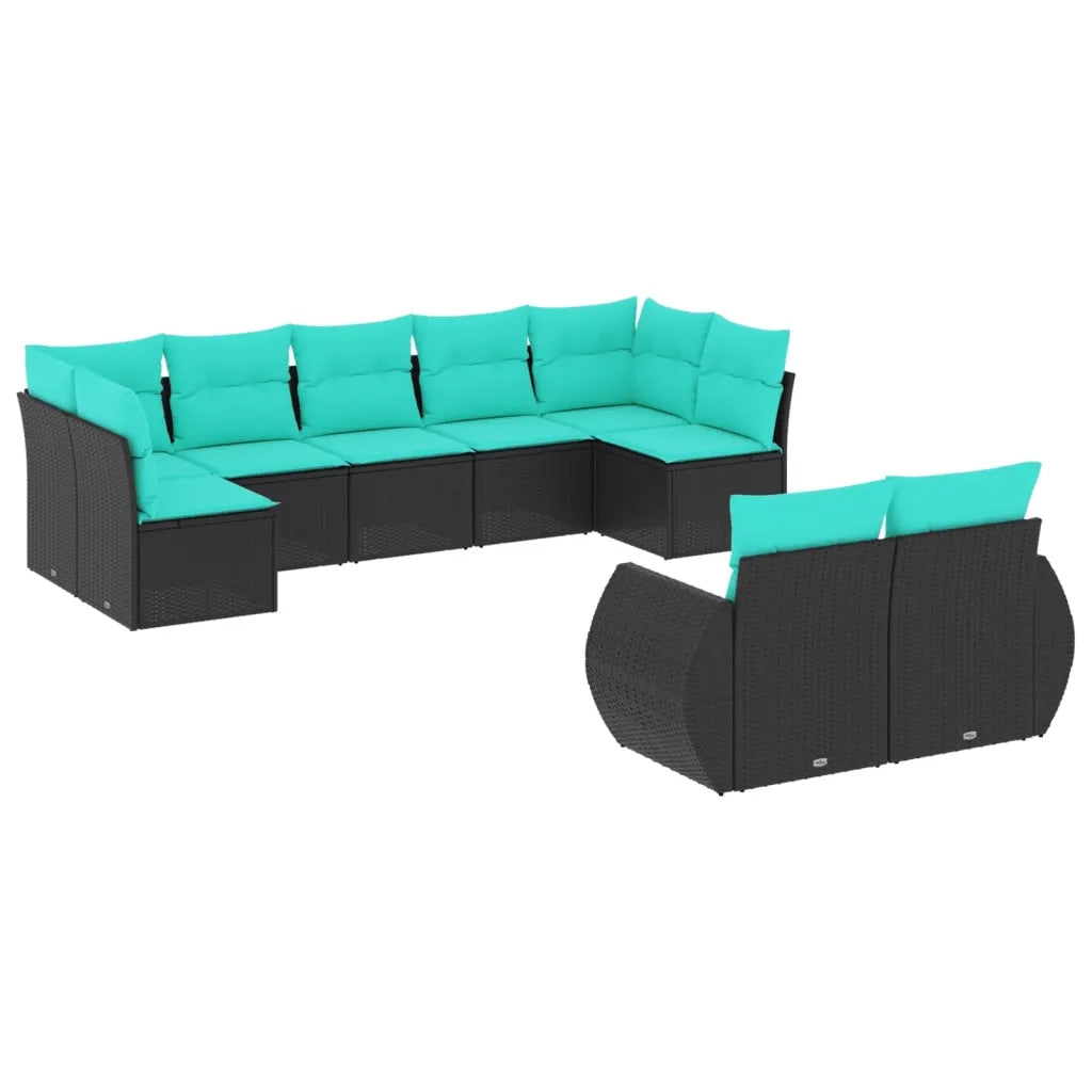 Set Divani da Giardino 9 pz con Cuscini Nero in Polyrattan 3221816