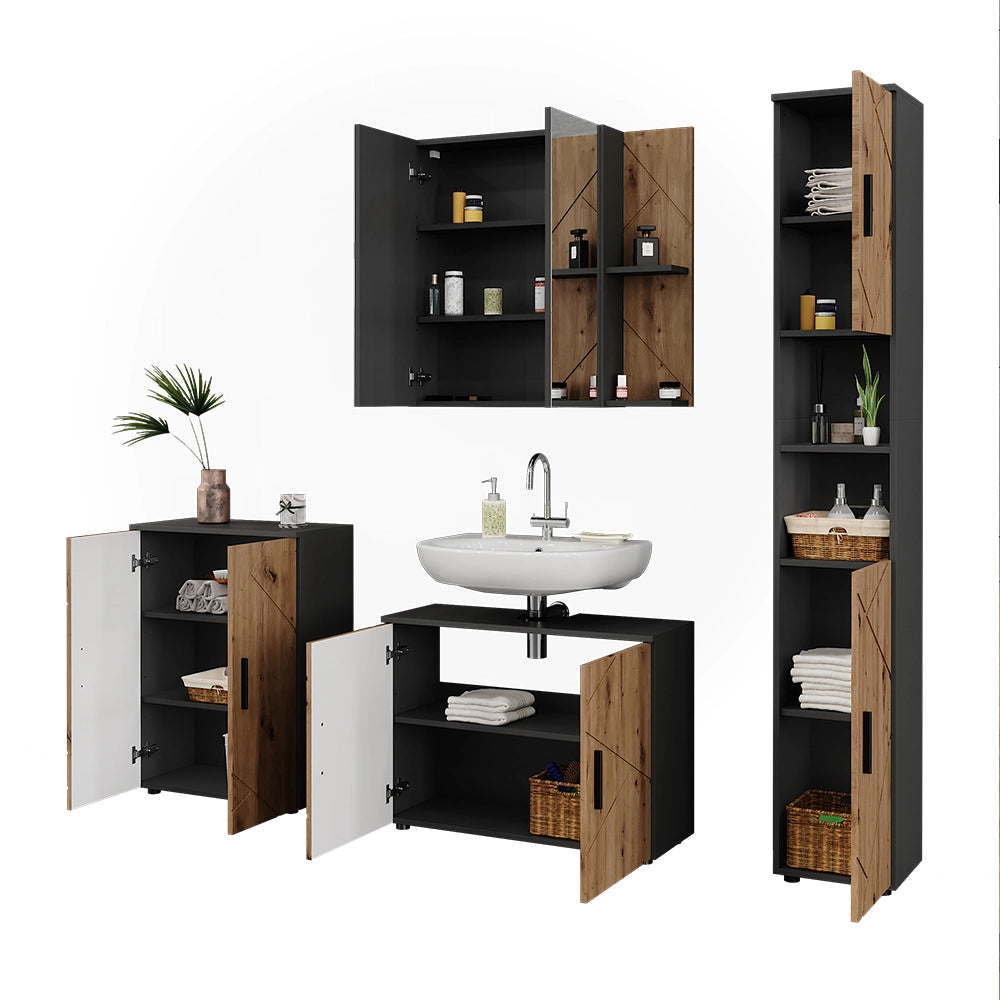Vicco Set di mobili da bagno Antracite/Artisan 4 parti