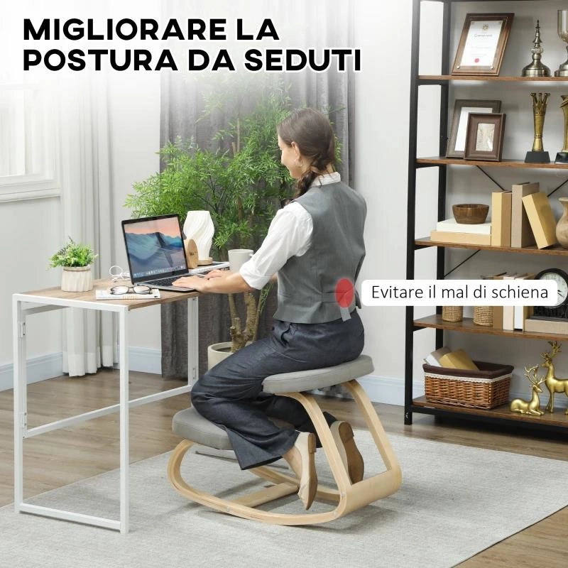 SEDIA INGINOCCHIATOIO CON MOVIMENTO A DONDOLO, IN TESSUTO E LEGNO DI BETULLA, 50X73X55 CM, GRIGIO