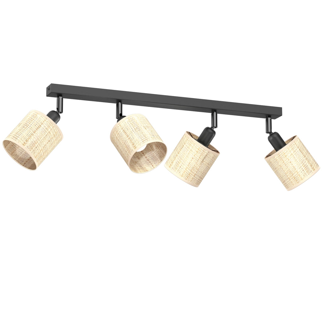 Plafoniera barra nera 4 spot rattan orientabili E14 Luminex