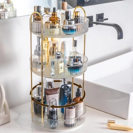 Organizzatore di trucco a 360° rotante per cosmetici e cura della pelle - Bianco - Per comodino, camera da letto e bagno