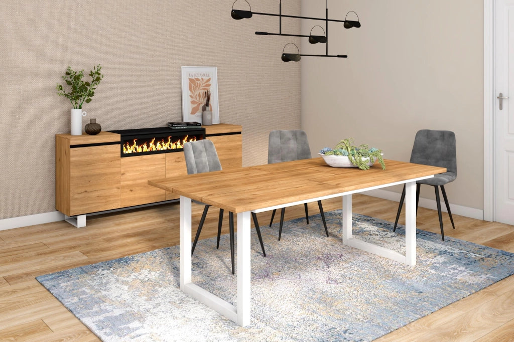 Tavolo da pranzo, 10 posti, 194x90x75cm, Robusto e stabile, struttura e gambe solide, colore Rovere RF1095