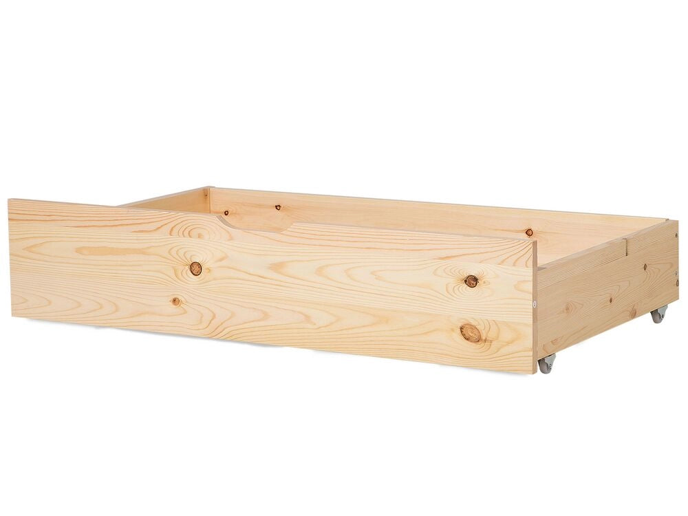 Set di 2 cassetti letto contenitore sottoletto in legno massello naturale con ruote