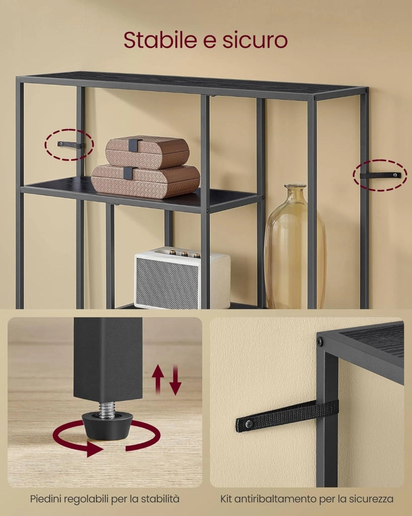 VASAGLE Libreria, Scaffale a 4 Ripiani, 30 x 100 x 103 cm, Scaffale Autoportante, per Soggiorno, Ufficio, Camera da Letto, Cucina, Nero Ebano e Nero Inchiostro LLS134B56