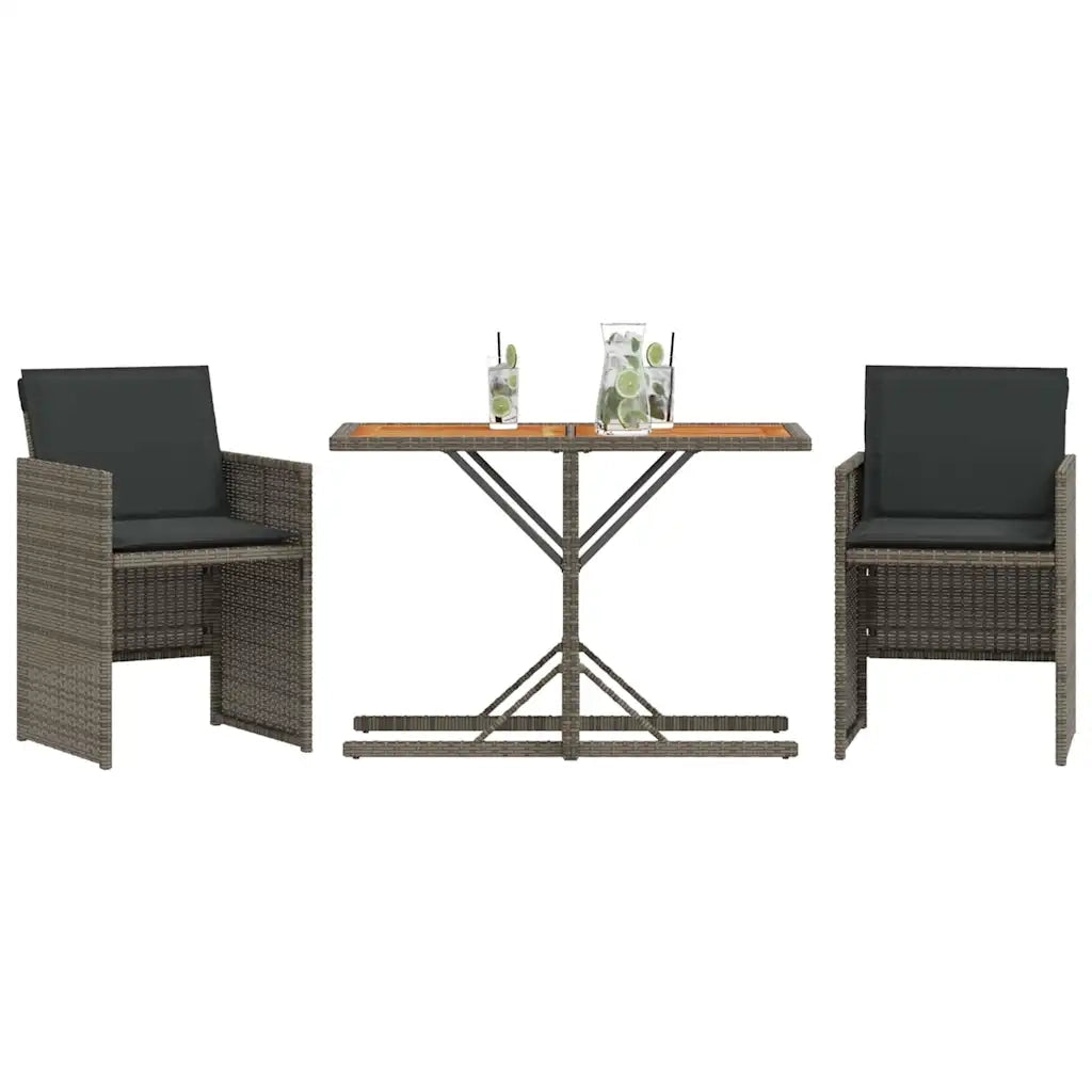 Set da Bistr¨° 3 pz | Set Salotto da Giardino con Cuscini Grigio in Polyrattan