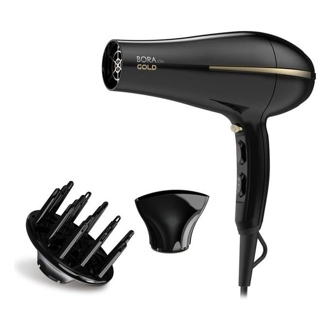 GA.MA Phon Bora Ion Gold: Griglia rivestita in olio d'argan, capelli idratati e morbidi, 2200 W, Motore Dc Ultraleggero, 6 combinazioni di temperatura e velocità, colpo d'aria fredda, inclusi 1 bocchetta e 1 diffusore