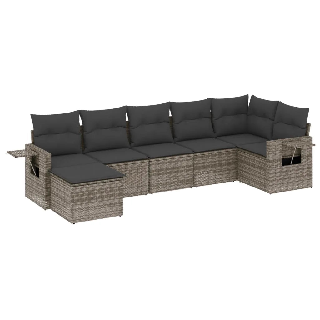 Set Divani da Giardino 7 pz con Cuscini Grigio in Polyrattan 3252817