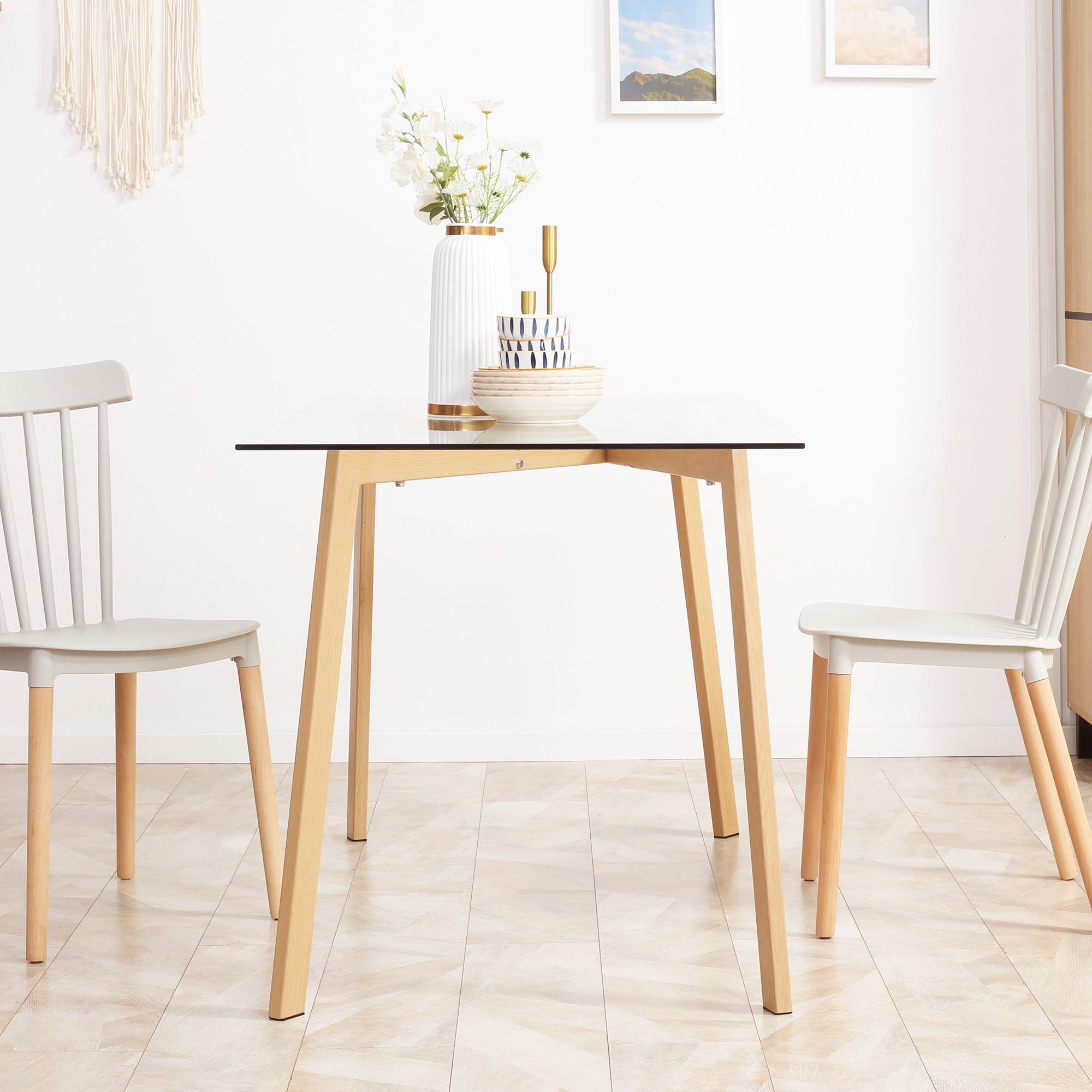 Tavolo Rettangolare 120x60x76 cm Max 4 Persone in Acciaio con Piano in Vetro Temperato