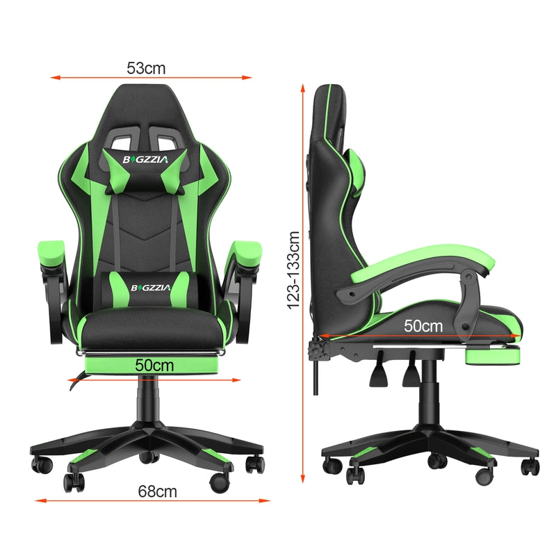 Sedia da gioco,  Sedia da gioco ergonomica in pelle PU, regolabile in altezza, con poggiatesta e supporto lombare, poggiapiedi,Nero Verde