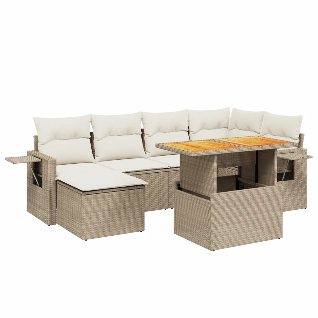 Set Divani da Giardino 7 pz con Cuscini Beige in Polyrattan