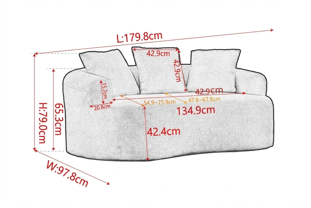 Divano 2 Posti Curvo in Chenille con Cuscini ¨C MINIMAL ¨C Tortora