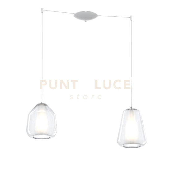 SOSPENSIONE BIANCO 2 LUCI SPOSTABILE VETRI BETA + GAMMA TRASPARENTI 1176BI-S2 S BG-TR