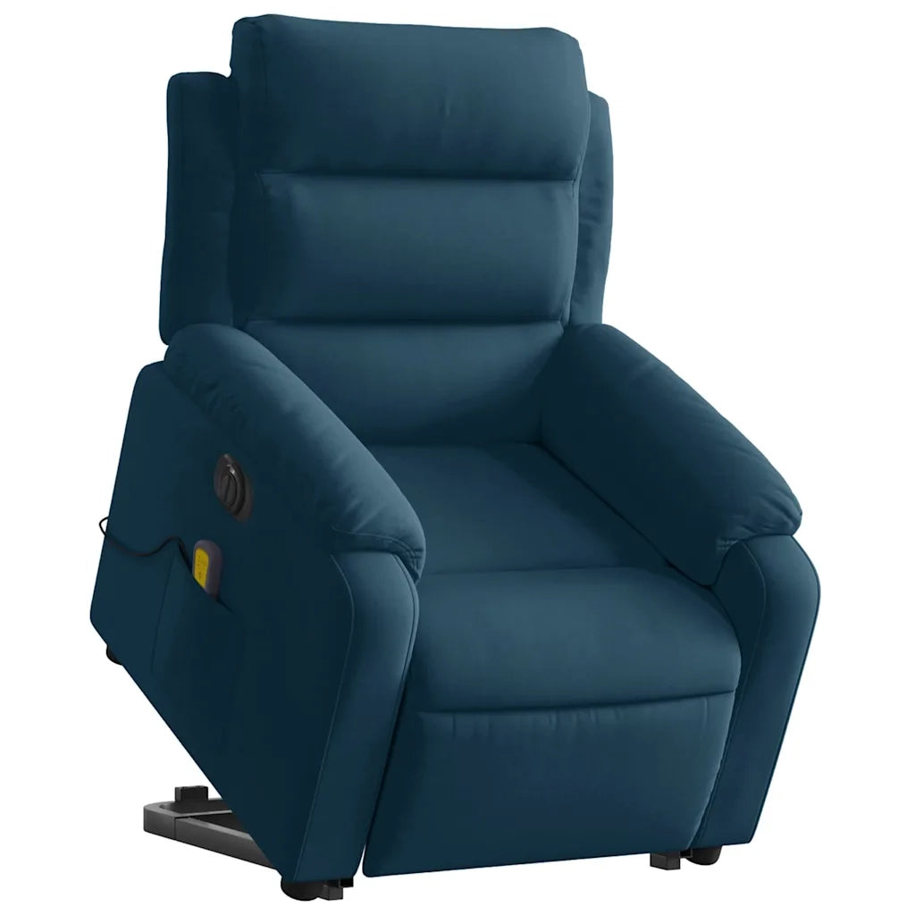 Poltrona Alzapersona Massaggi Elettrica Reclinabile Blu Velluto