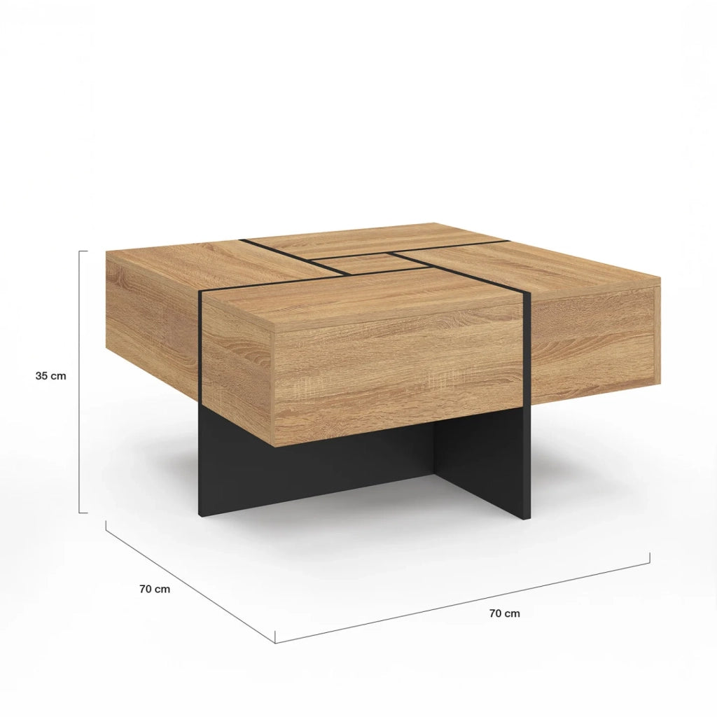 IDMarket - Tavolino quadrato TALIA 70 cm con cassetti in legno e nero