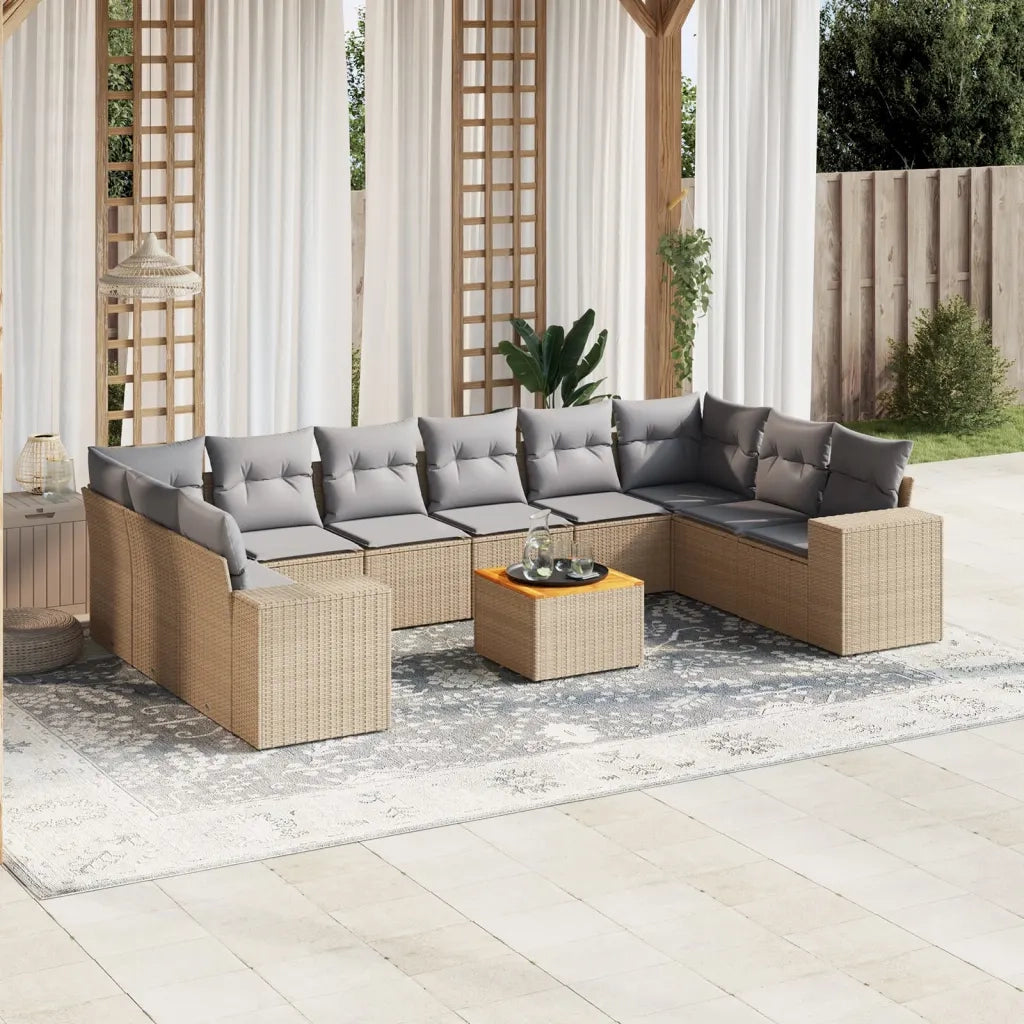 Set Divani da Giardino 11 pz con Cuscini Beige in Polyrattan 3257949